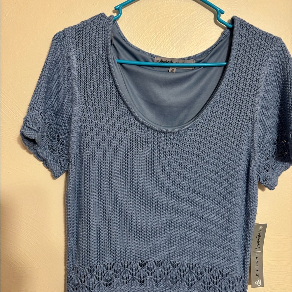 Absolutely Famous Blue Crochet Knit Lined Midi Dress XL NWT - Picture 5 of 7